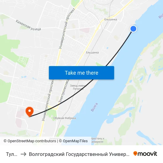 Тулака to Волгоградский Государственный Университет "" Волгу"" map