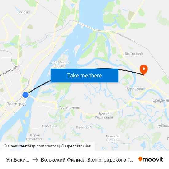 Ул.Бакинская (Б) to Волжский Филиал Волгоградского Государственного Университета map