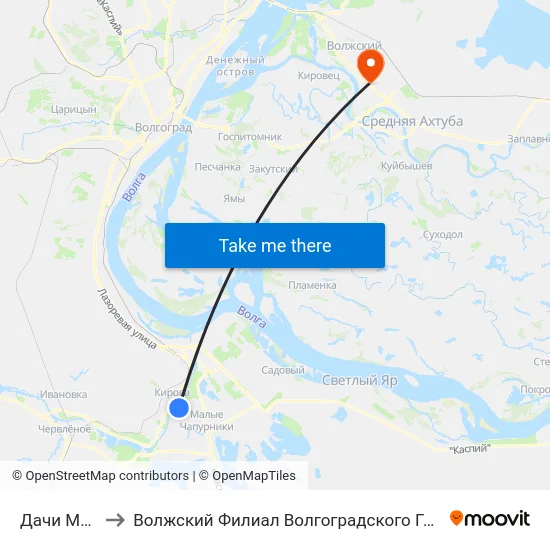 Дачи Мечта-2 (А) to Волжский Филиал Волгоградского Государственного Университета map