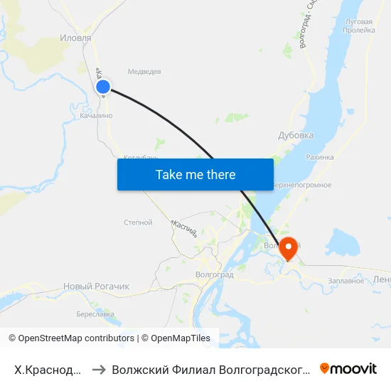 Х.Краснодонский Тр. (А) to Волжский Филиал Волгоградского Государственного Университета map