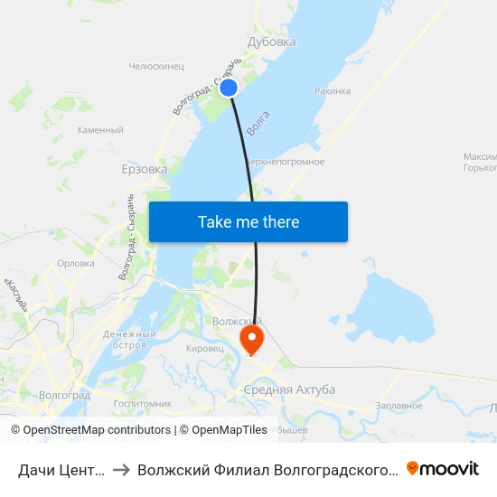 Дачи Центральные (Б) to Волжский Филиал Волгоградского Государственного Университета map