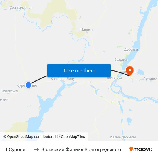 Г.Суровикино Тр. (Б) to Волжский Филиал Волгоградского Государственного Университета map