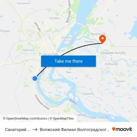 Санаторий Волгоград (А) to Волжский Филиал Волгоградского Государственного Университета map