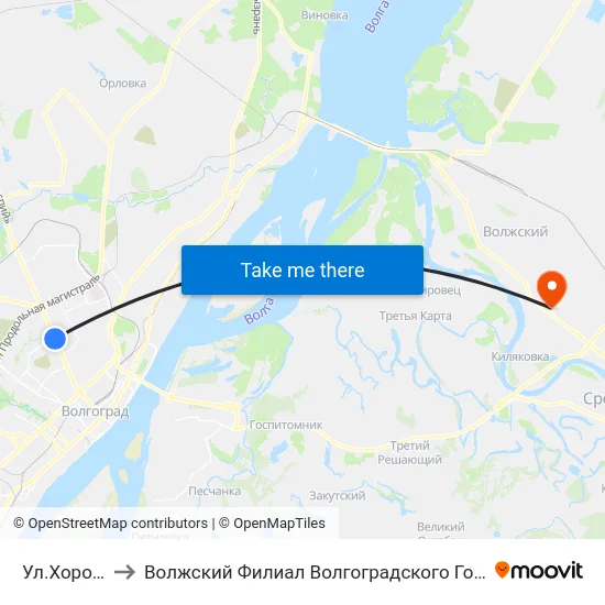 Ул.Хорошева (Б) to Волжский Филиал Волгоградского Государственного Университета map