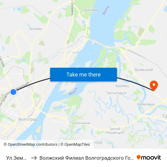 Ул.Землячки (Б) to Волжский Филиал Волгоградского Государственного Университета map