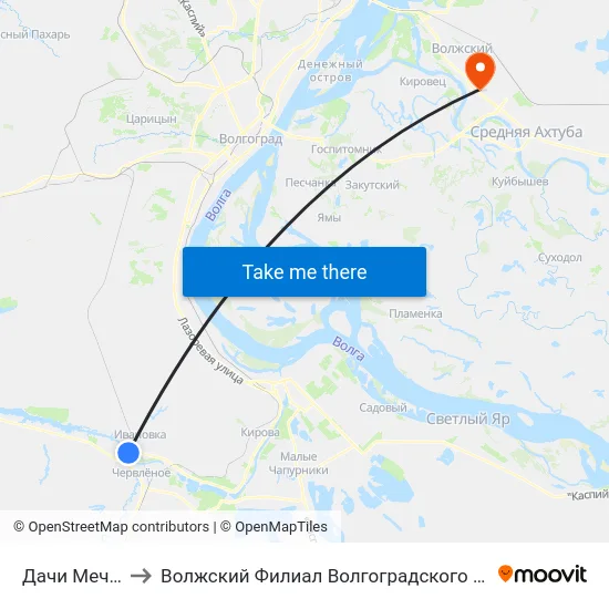 Дачи Мечта-2 Тр. (А) to Волжский Филиал Волгоградского Государственного Университета map