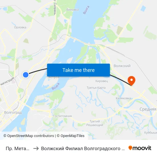 Пр. Металлургов (Б) to Волжский Филиал Волгоградского Государственного Университета map