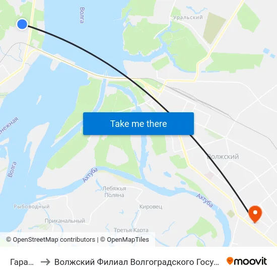 Гаражи (А) to Волжский Филиал Волгоградского Государственного Университета map