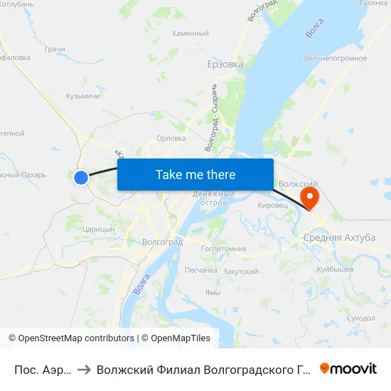 Пос. Аэропорт (А) to Волжский Филиал Волгоградского Государственного Университета map