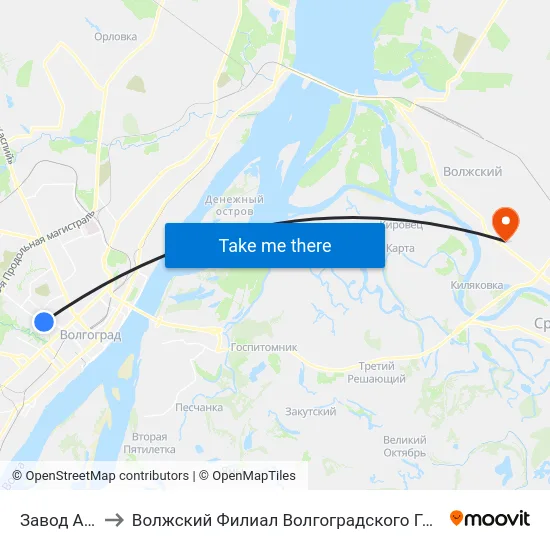Завод Ахтуба (А) to Волжский Филиал Волгоградского Государственного Университета map