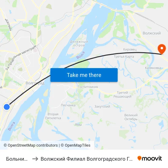 Больница №7 (А) to Волжский Филиал Волгоградского Государственного Университета map