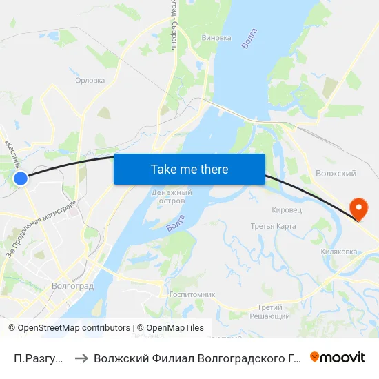 П.Разгуляевка (А) to Волжский Филиал Волгоградского Государственного Университета map