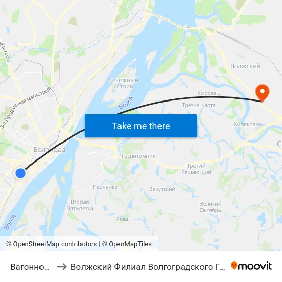 Вагонное Депо (А) to Волжский Филиал Волгоградского Государственного Университета map