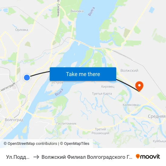 Ул.Поддубного (А) to Волжский Филиал Волгоградского Государственного Университета map