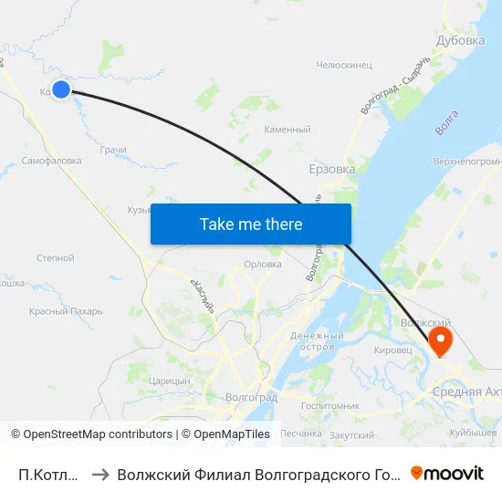 П.Котлубань (Б) to Волжский Филиал Волгоградского Государственного Университета map