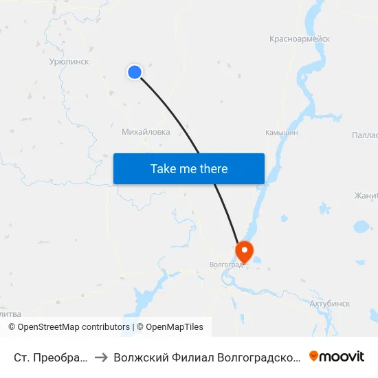 Ст. Преображенская Ас (А) to Волжский Филиал Волгоградского Государственного Университета map