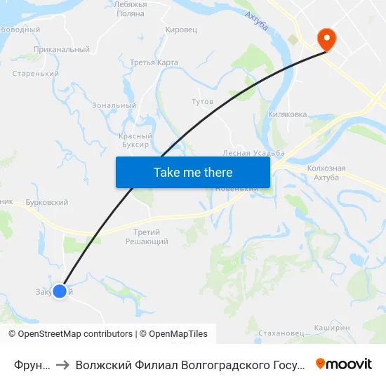 Фрунзе (Б) to Волжский Филиал Волгоградского Государственного Университета map