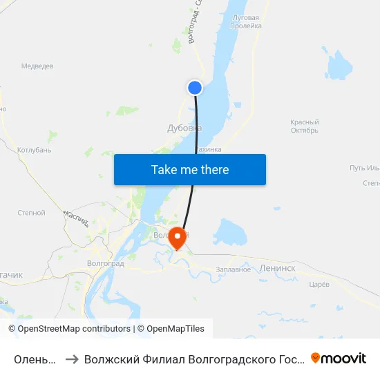 Оленье Тр. (А) to Волжский Филиал Волгоградского Государственного Университета map