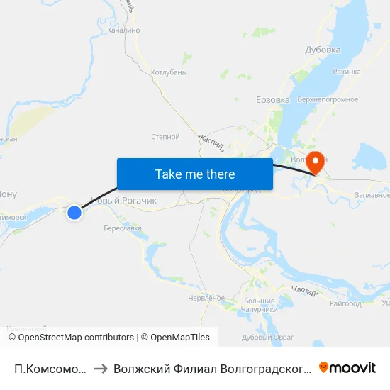 П.Комсомольский Тр. (А) to Волжский Филиал Волгоградского Государственного Университета map