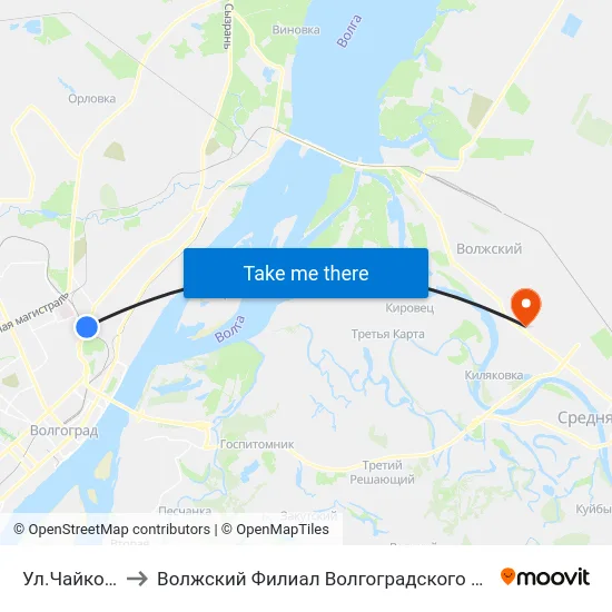 Ул.Чайковского (А) to Волжский Филиал Волгоградского Государственного Университета map