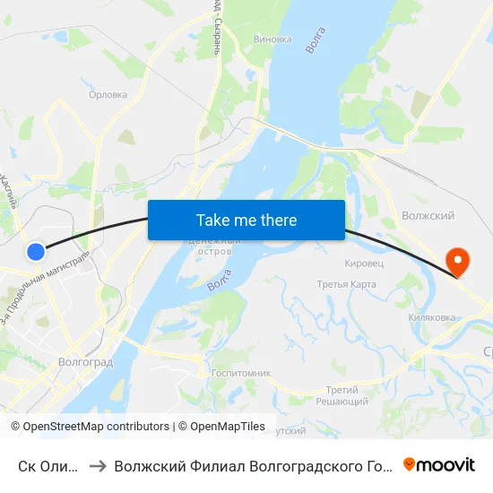 Ск Олимпия (А) to Волжский Филиал Волгоградского Государственного Университета map
