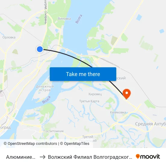 Алюминиевый Завод (А) to Волжский Филиал Волгоградского Государственного Университета map