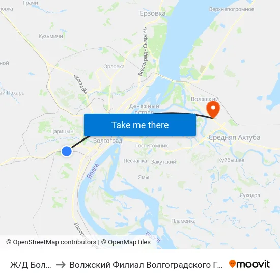 Ж/Д Больница (Б) to Волжский Филиал Волгоградского Государственного Университета map