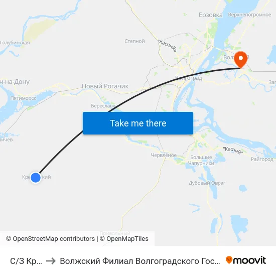 С/З Крепь (А) to Волжский Филиал Волгоградского Государственного Университета map