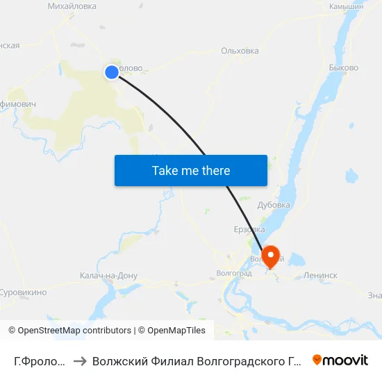 Г.Фролово Тр. (А) to Волжский Филиал Волгоградского Государственного Университета map