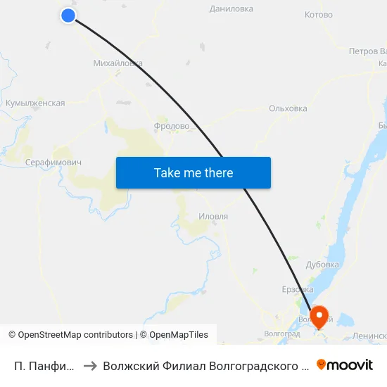 П. Панфилово Тр. (А) to Волжский Филиал Волгоградского Государственного Университета map