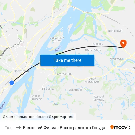 Тюз (А) to Волжский Филиал Волгоградского Государственного Университета map