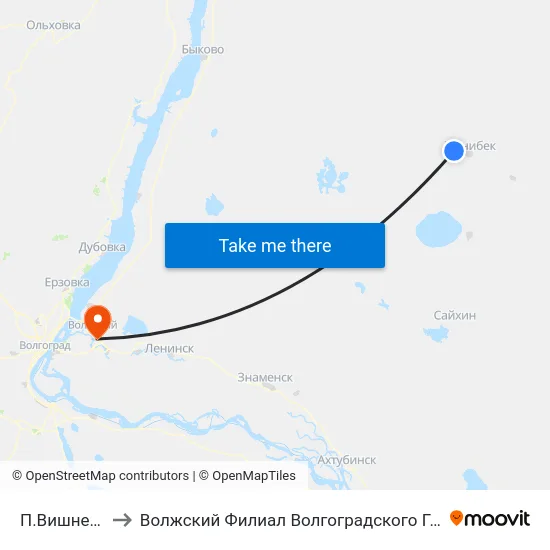 П.Вишневка Тр. (А) to Волжский Филиал Волгоградского Государственного Университета map