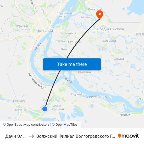 Дачи Электрон (А) to Волжский Филиал Волгоградского Государственного Университета map