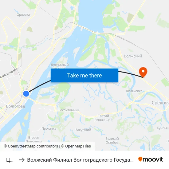 Цпкио to Волжский Филиал Волгоградского Государственного Университета map