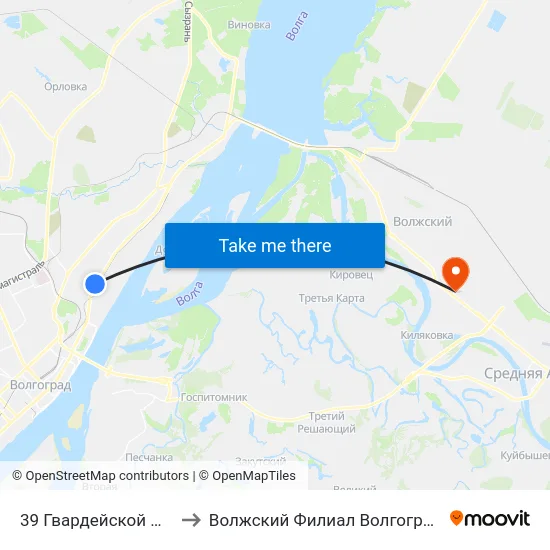 39 Гвардейской Дивизии (Проспект Ленина) to Волжский Филиал Волгоградского Государственного Университета map