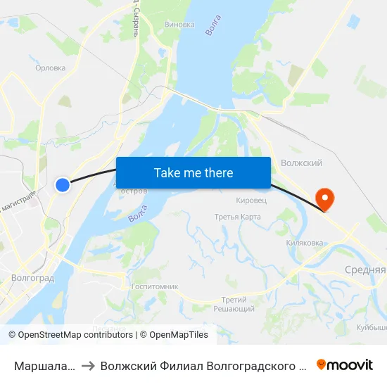 Маршала Ерёменко to Волжский Филиал Волгоградского Государственного Университета map