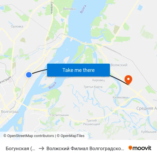 Богунская (Ул. Богунская) to Волжский Филиал Волгоградского Государственного Университета map