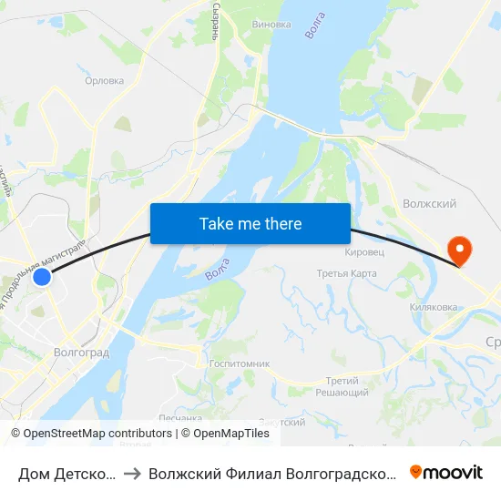 Дом Детского Творчества to Волжский Филиал Волгоградского Государственного Университета map