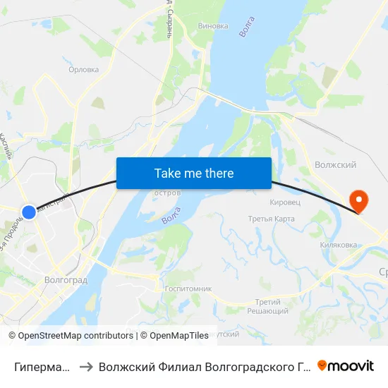 Гипермаркет Ашан to Волжский Филиал Волгоградского Государственного Университета map