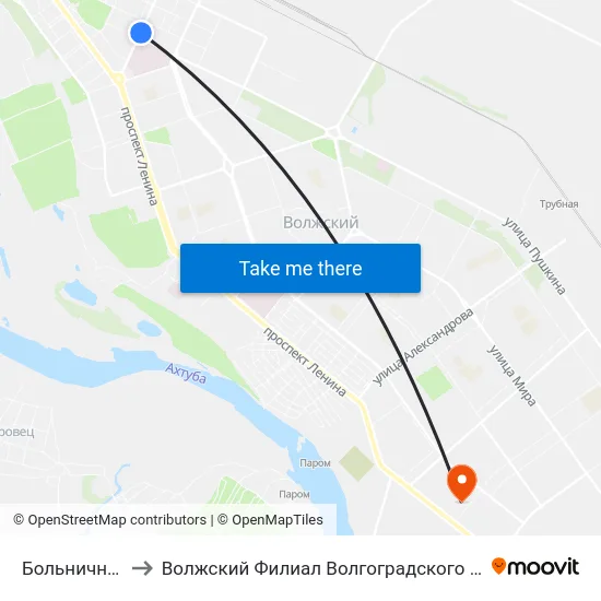 Больничный Городок to Волжский Филиал Волгоградского Государственного Университета map