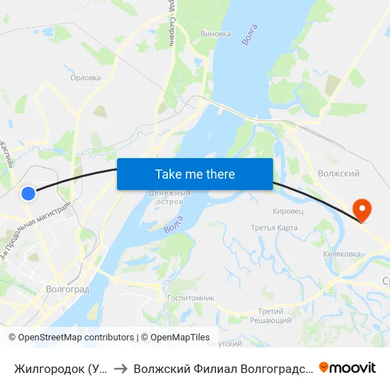 Жилгородок (Ул. Республиканская) to Волжский Филиал Волгоградского Государственного Университета map