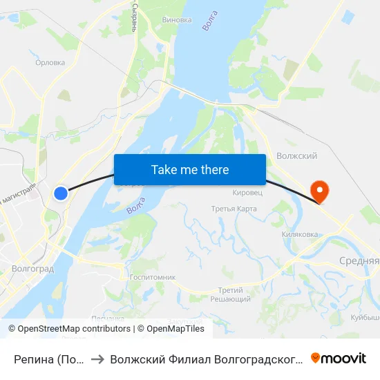 Репина (По Требованию) to Волжский Филиал Волгоградского Государственного Университета map