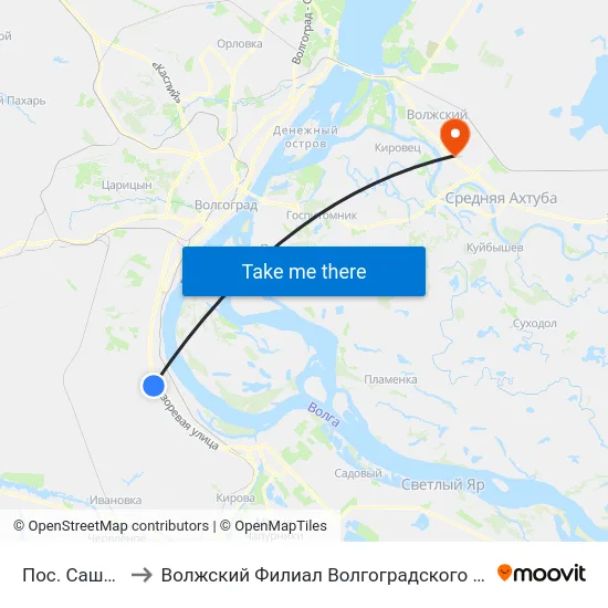 Пос. Саши Чекалина to Волжский Филиал Волгоградского Государственного Университета map