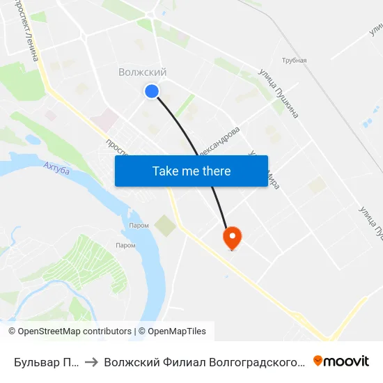 Бульвар Профсоюзов to Волжский Филиал Волгоградского Государственного Университета map