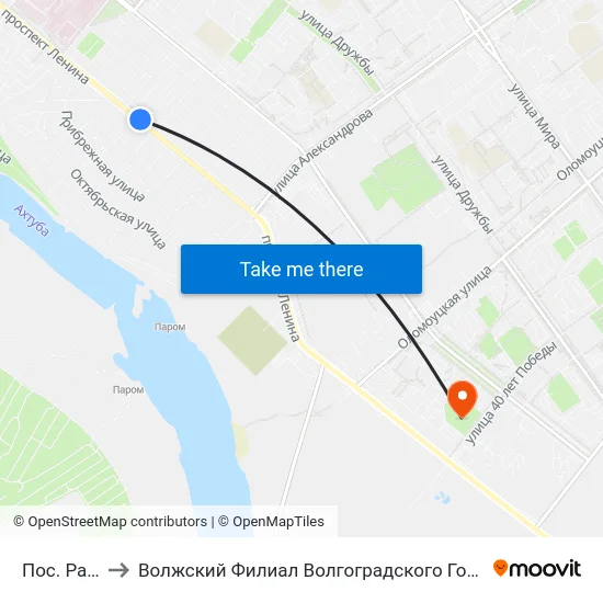 Пос. Рабочий-1 to Волжский Филиал Волгоградского Государственного Университета map