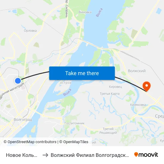 Новое Кольцо (Жилгородок) to Волжский Филиал Волгоградского Государственного Университета map