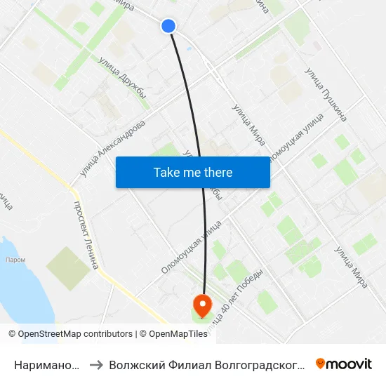 Нариманова (Ул. Мира) to Волжский Филиал Волгоградского Государственного Университета map