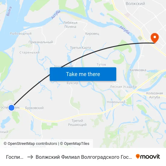 Госпитомник to Волжский Филиал Волгоградского Государственного Университета map