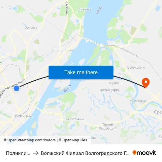 Поликлиника №28 to Волжский Филиал Волгоградского Государственного Университета map