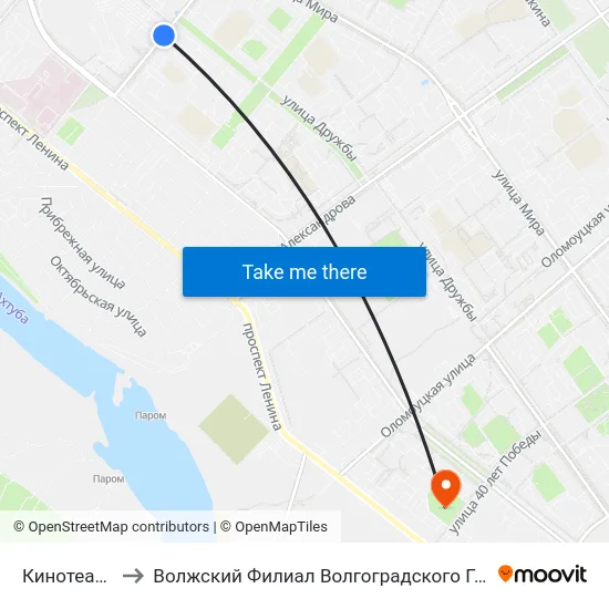 Кинотеатр Юность to Волжский Филиал Волгоградского Государственного Университета map